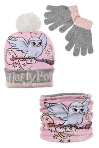Čiapka, rukavice a nákrčník Harry Potter , Velikost čepice - 52 , Barva - Růžovo-šedá