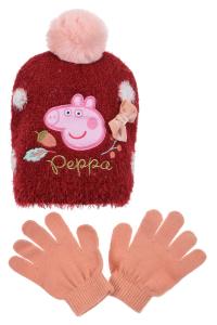Súprava kulich a rukavice Peppa Pig , Velikost čepice - 52 , Barva - Tmavo ružová