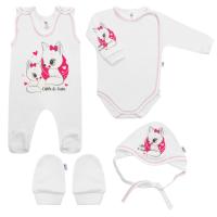 Súprava New Baby Miss Fox 4-dielna , Velikost - 50 , Barva - Bílo-růžová