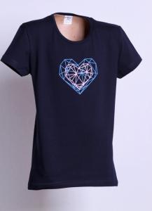 Tričko SRDCE geometrické , Velikost - 134 , Barva - Tmavo modrá
