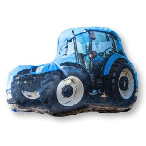 Tvarovaný mikroplyšový polštářek Traktor modrý , Barva - Tmavo modrá