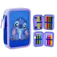 Vybavený Dvoupatrový Penál Lilo a Stitch Nápis , Barva - Fialovo-modrá
