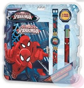 Zápisník, hodinky a prepisovačka Spiderman